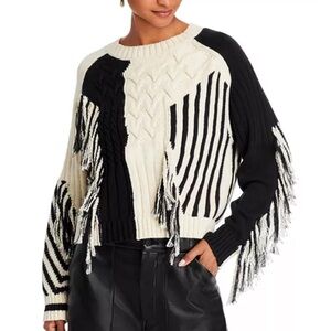 MOTHER slice jumper black and white fringe sweater NEW size small